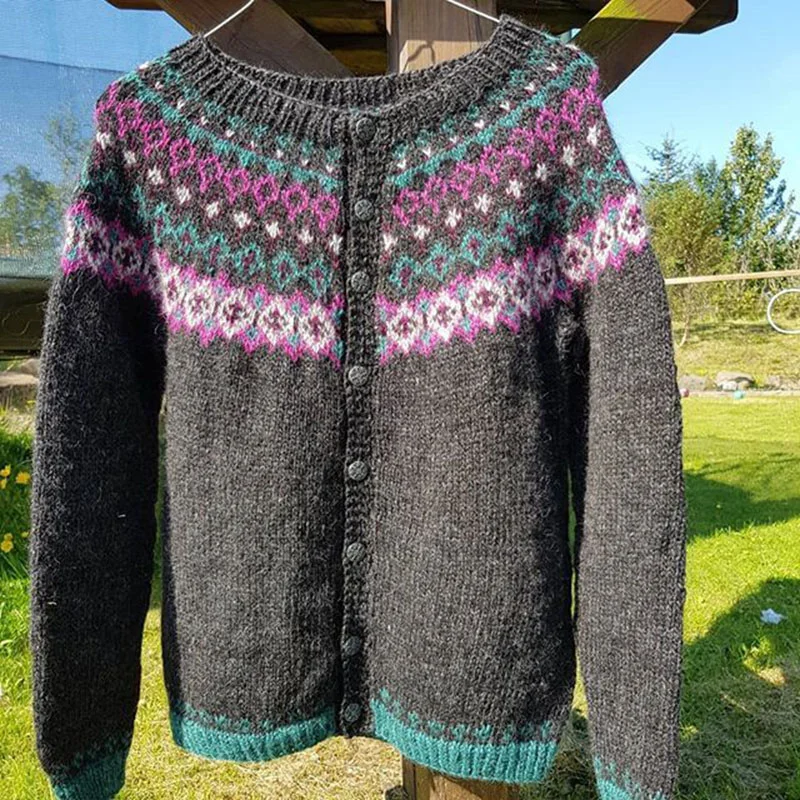 Vintage Fel Island Jacquard Button Comfy Sweater