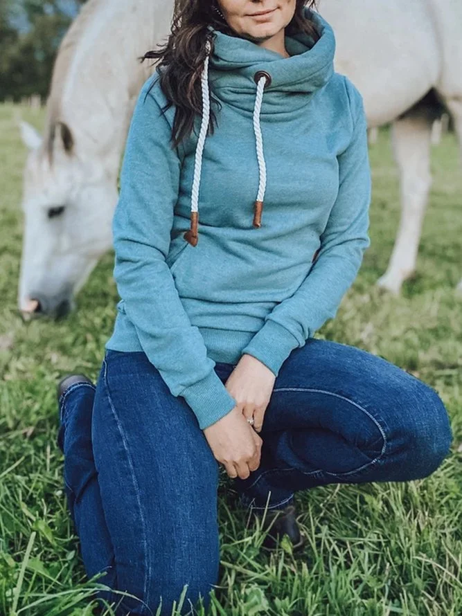 Blue Casual Cotton-Blend Sweatshirt