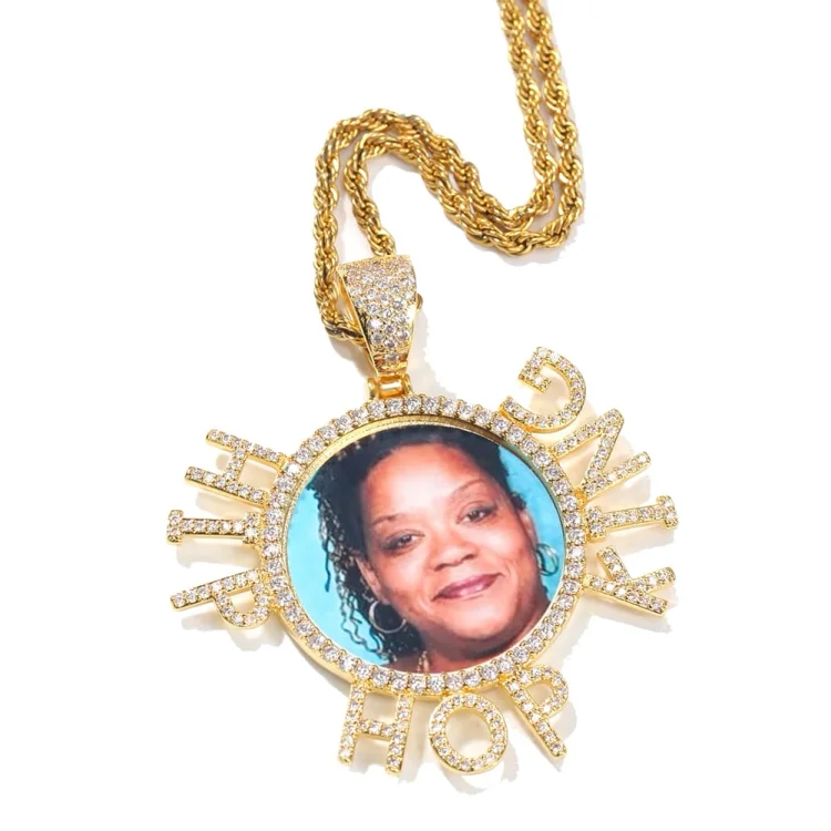 Iced Custom Photo Round, Design Text Letter Pendants Hip Hop (Max up to 12 letters)