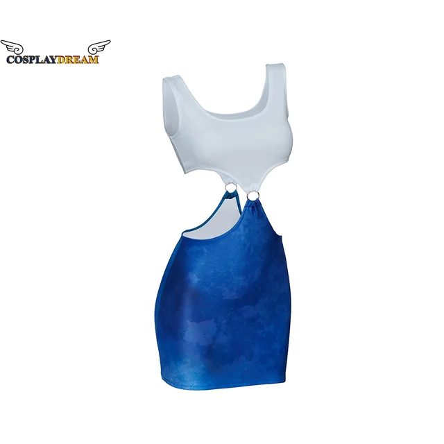 Movie Pretty Woman Costume Vivian Dress Metal Oring Blue Tie-Dye Cutout Dress Vivienne Pretty Lady Costume Halloween Party Dress