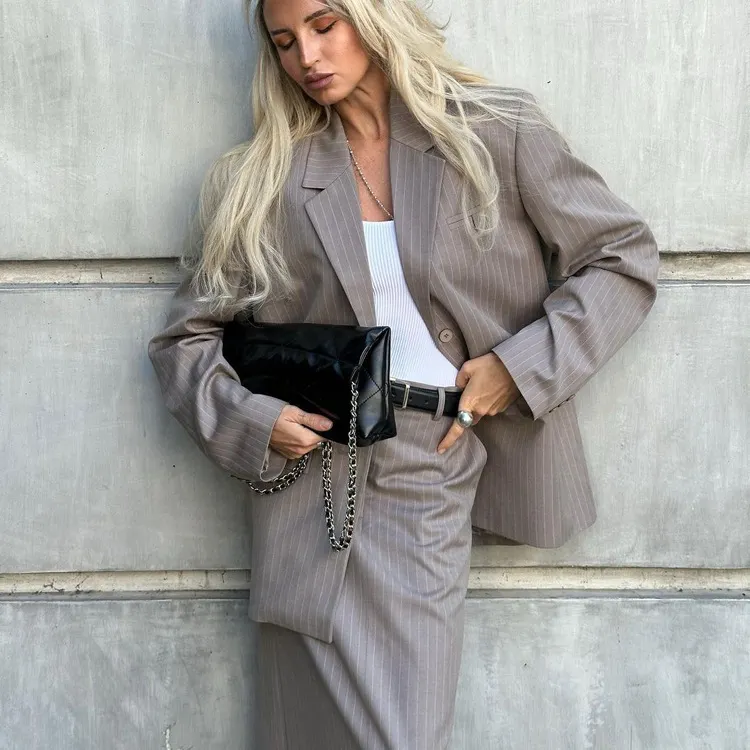 Churchf Churchf Spring And Autumn New Suit Fashion High-End Women's Clothing After The Slit Skirt Striped Suit Two Sets