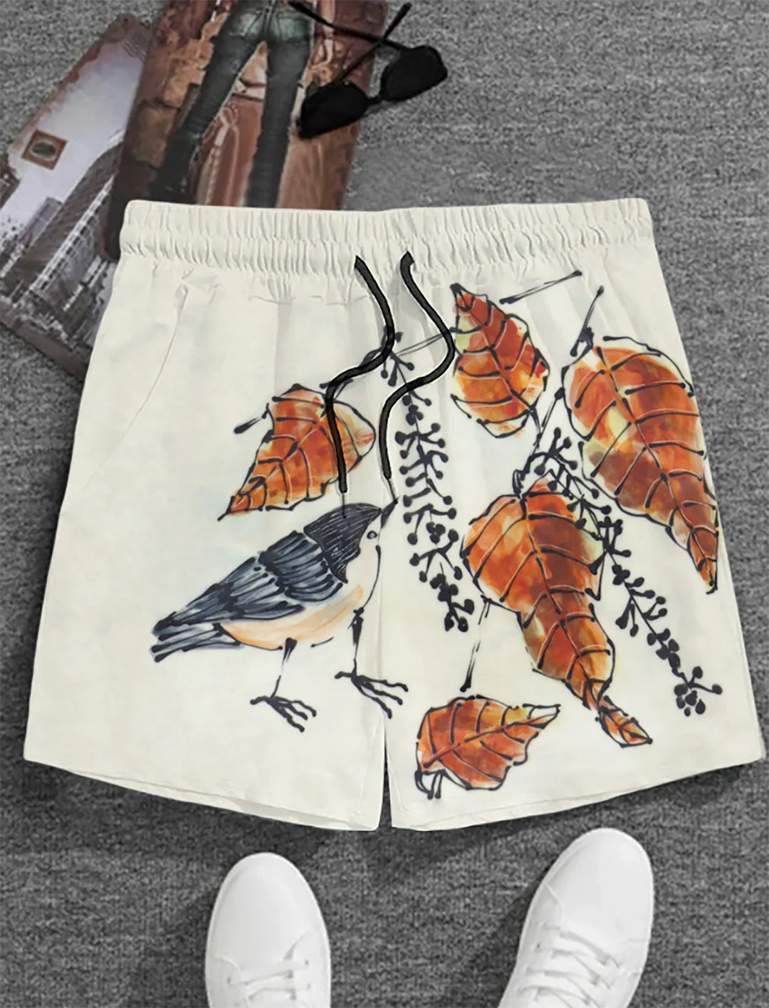 Men's Sparrow Leaves Art Print Casual Shorts