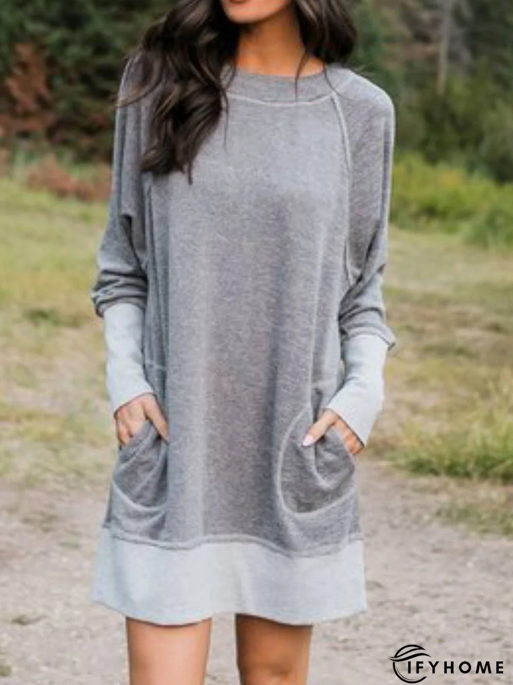 Cotton-Blend Long Sleeve Casual Knitting Dress | IFYHOME