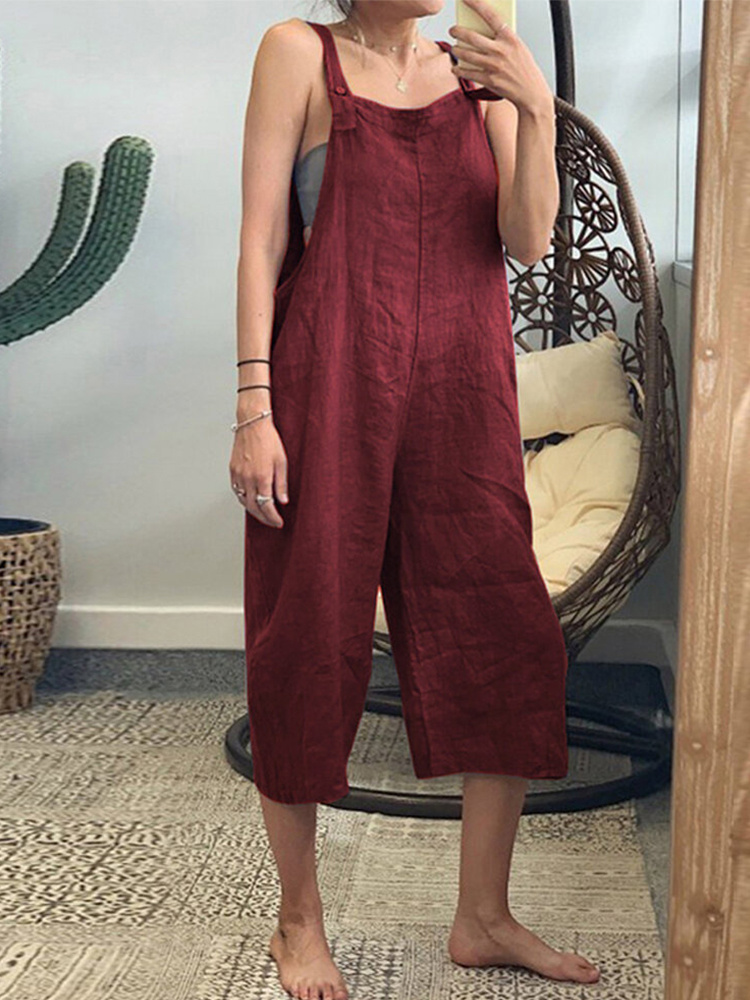 Fashion Simple Cozy Cotton Linen Jumpsuit wearshes