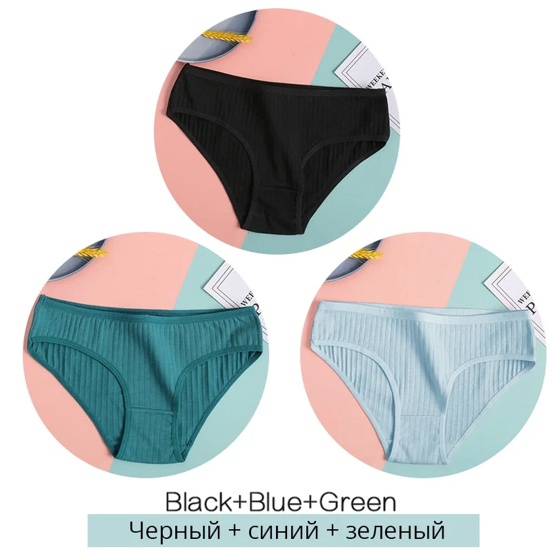 FINETOO 3Pcs/Set Cotton Panties for Women Sexy Low Rise Briefs Ladies M-XL Underpants Female Solid Color Lingerie Girl Intimates