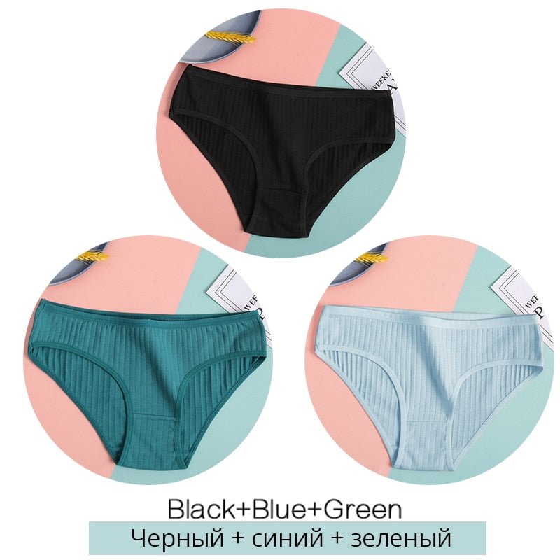 FINETOO 3Pcs/Set Cotton Panties for Women Sexy Low Rise Briefs Ladies M-XL Underpants Female Solid Color Lingerie Girl Intimates