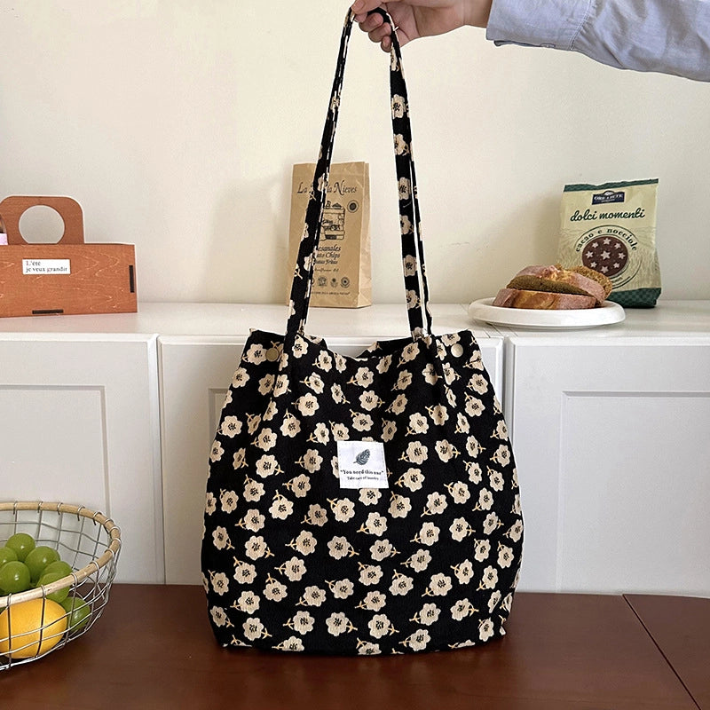 Women’s Corduroy Printing Classic Style Square Magnetic Buckle Shoulder Bag