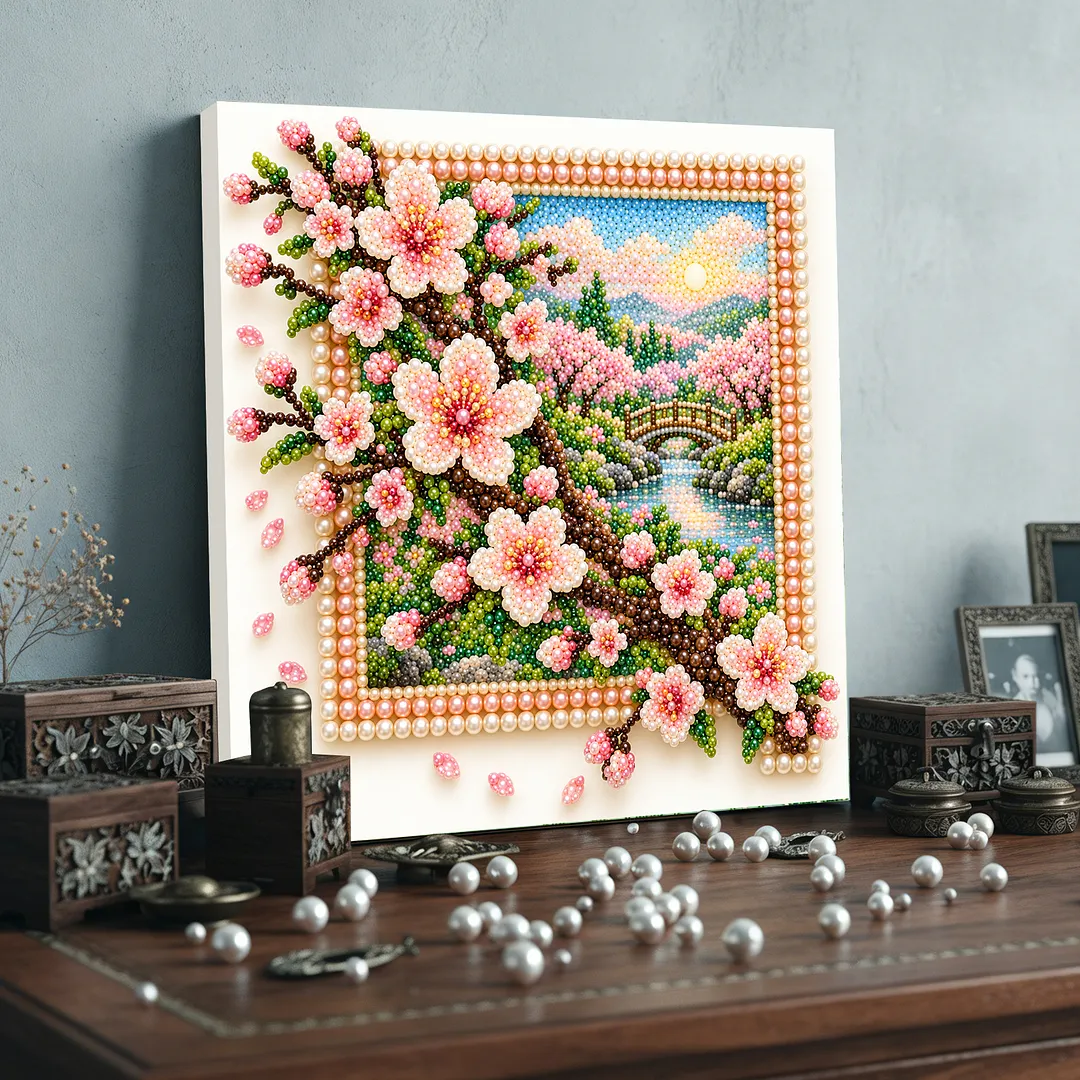 Framed Pearl Painting Kit Sakura Floral 11.81x11.81in
