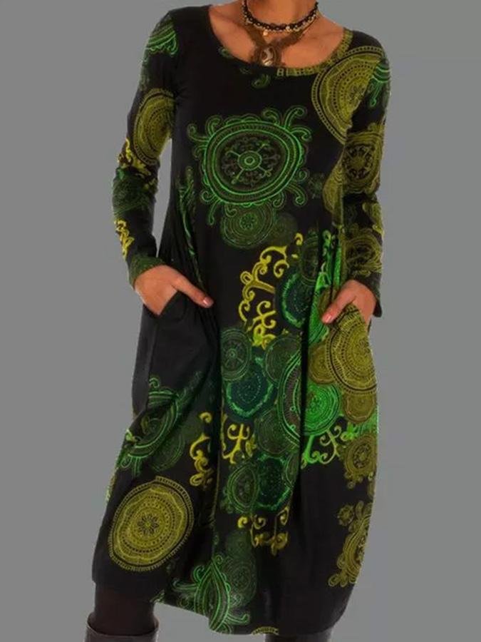 Green Print Regular Casual Dresses with Floral Pattern