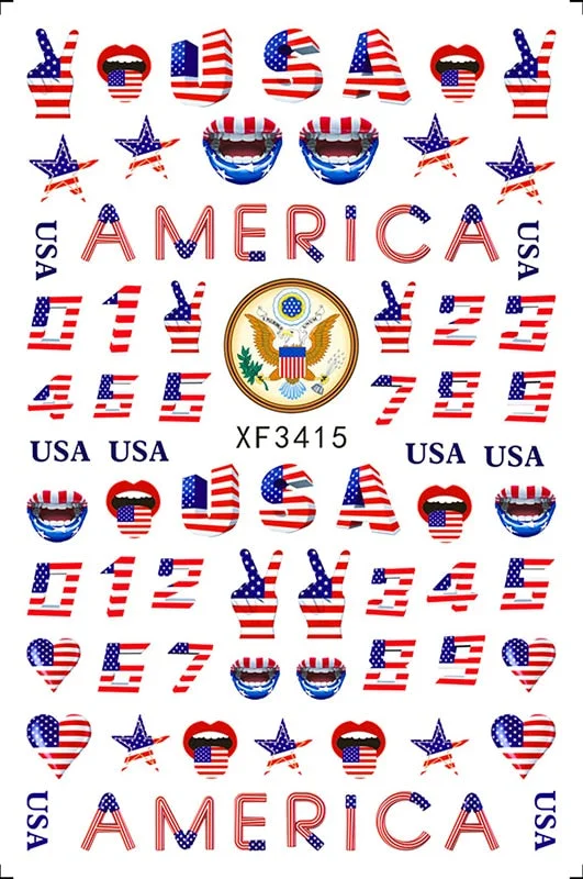 3D Flag Sport Nail Stickers for Manicure Fire Clover Decoration Decals Back Glue Designer Gymnastics Nail Art Sticker