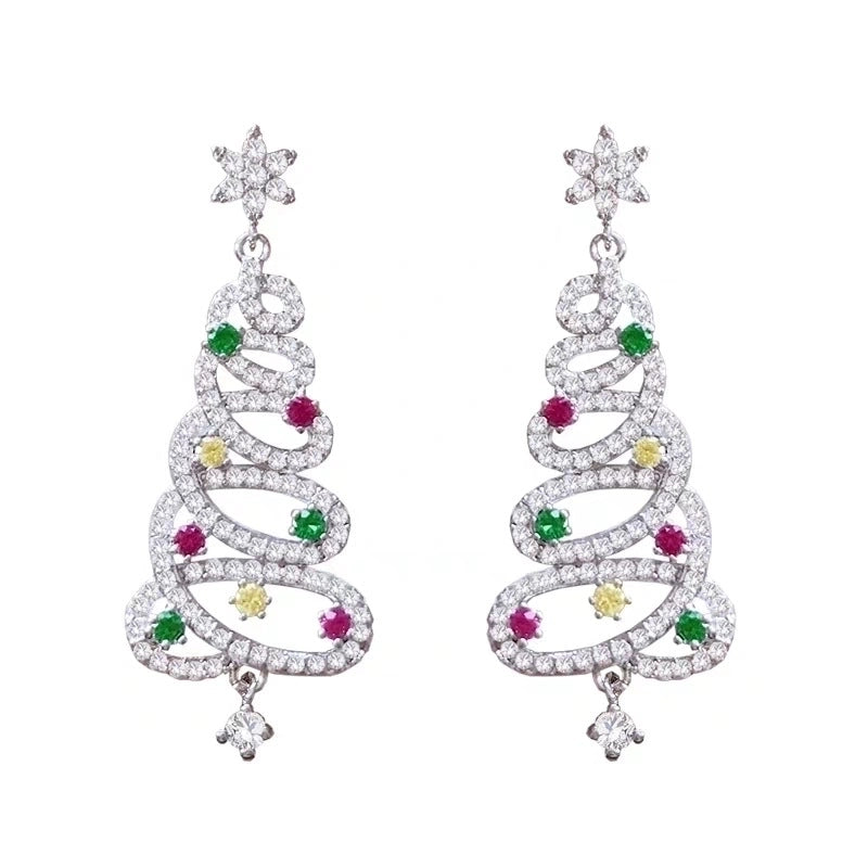 Fashion Christmas Tree Alloy Inlay Artificial Gemstones Christmas Women’s Earrings