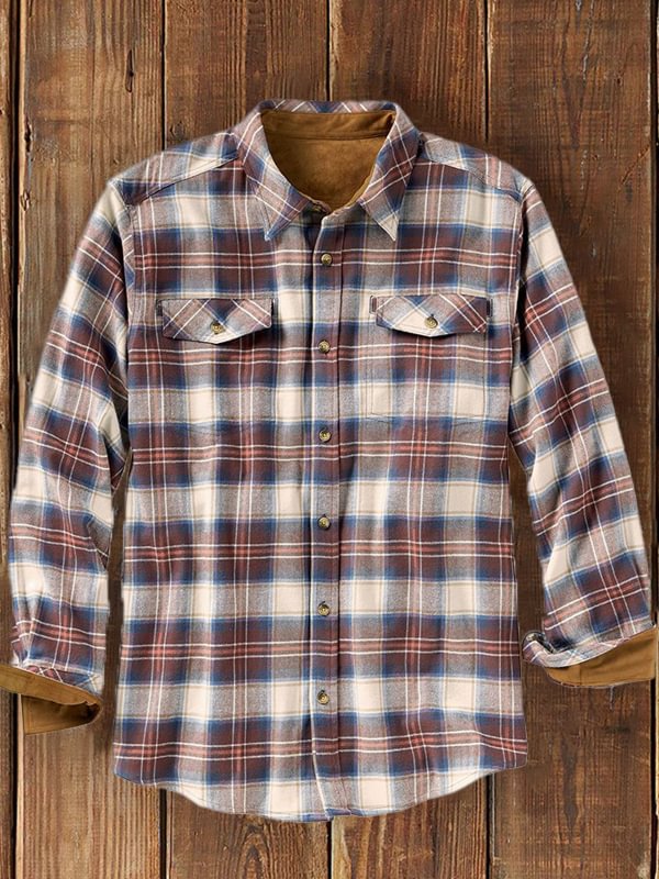 Men's Casual Classic Plaid Contrast Panel Shirt