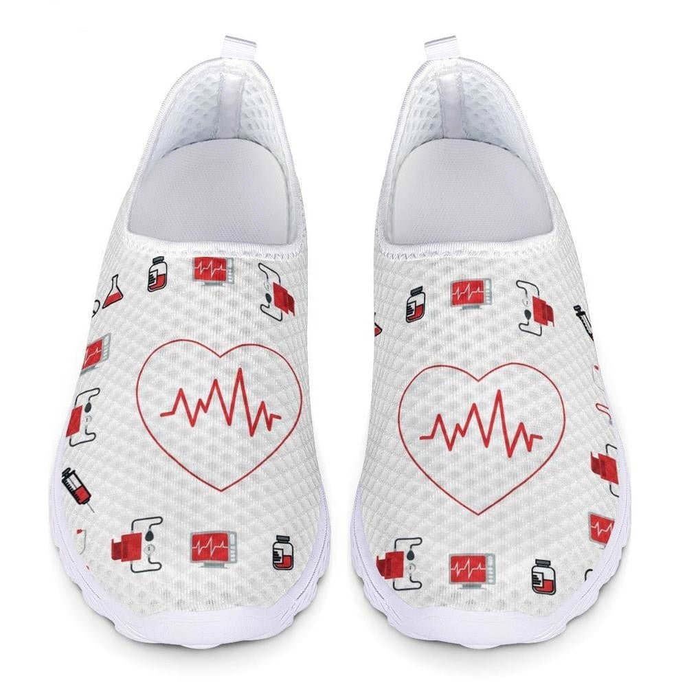 New Style Women Flats Shoes Nursing Heart Rate Printing Girls Casual Footwear Female Nurse Print Shoe Sneakers Light