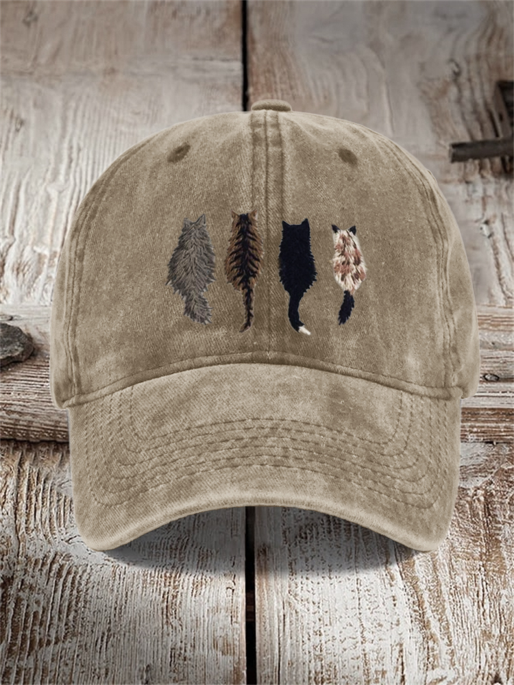 Comstylish Cats Back View Embroidered Washed Cap