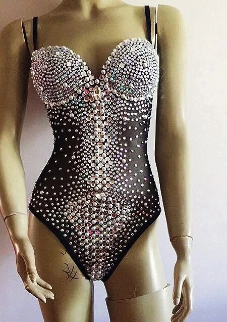 VCSHOES Stage Dance Off Shoulder Slimming Inside Jacket Wear A Bra Vest Sling Girl Costume Stage Wear Pearl Bodysuit