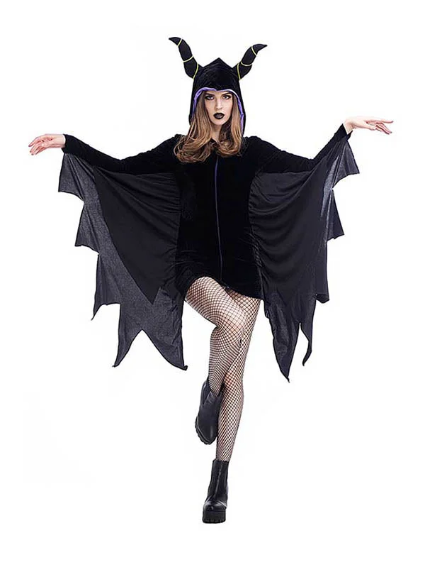 Batwing Long Sleeve Dress Vampire Devil Halloween Costume-elleschic