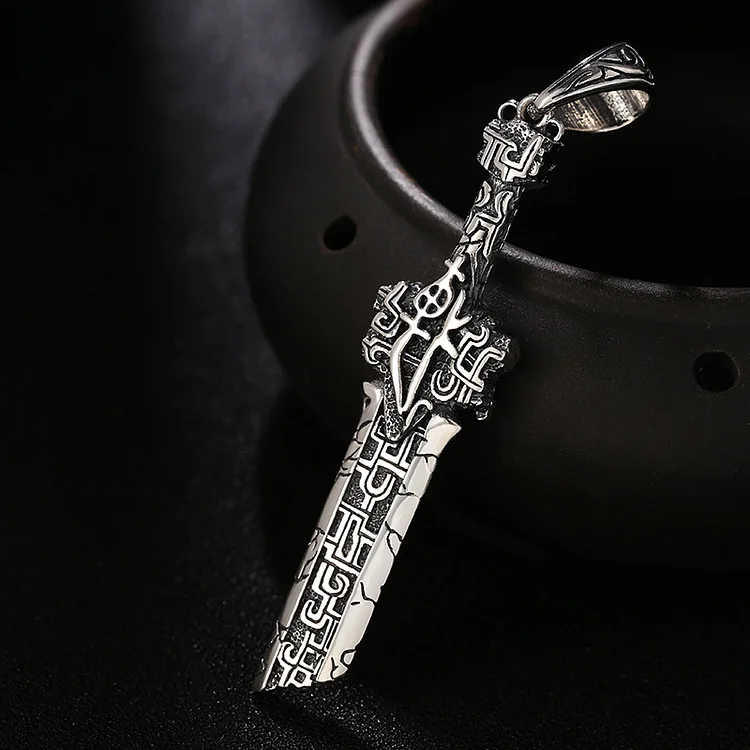 Sterling Silver Beast Broken Sword Pendant Necklace