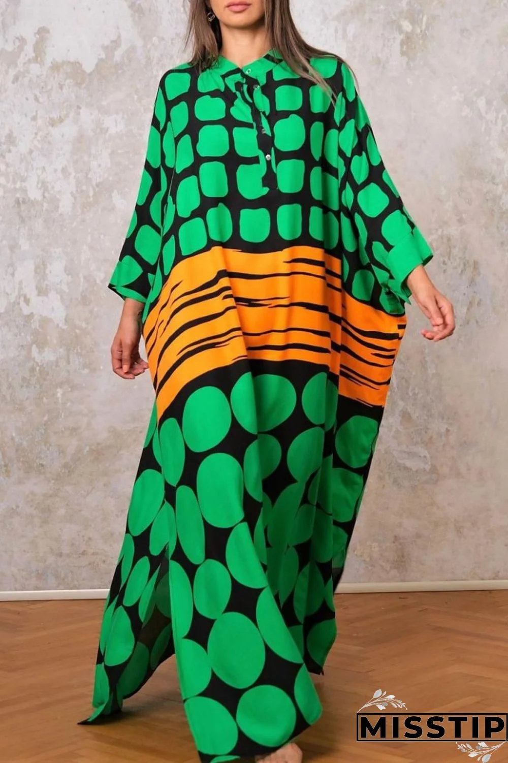 Yellow Casual Print Patchwork O Neck Long Dress Dresses