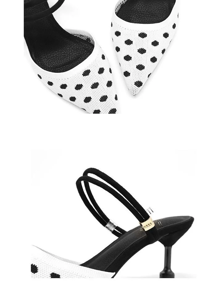 Polka dots, comfortable, soft, breathable, pointed toe two-wear high stiletto sandals
