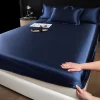 Simple solid color silk fitted sheet and pillowcase three-piece set