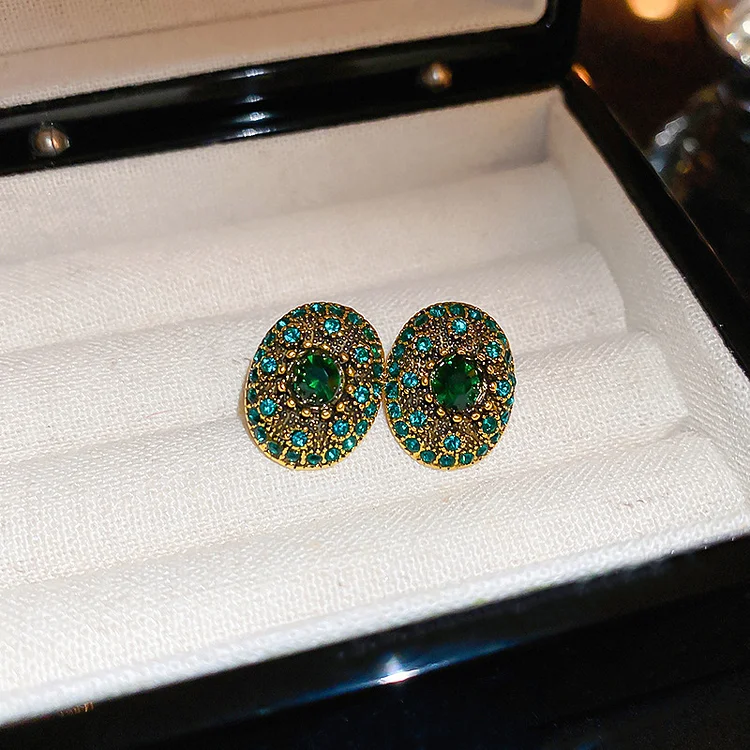 Emerald Geometric Stud Earrings
