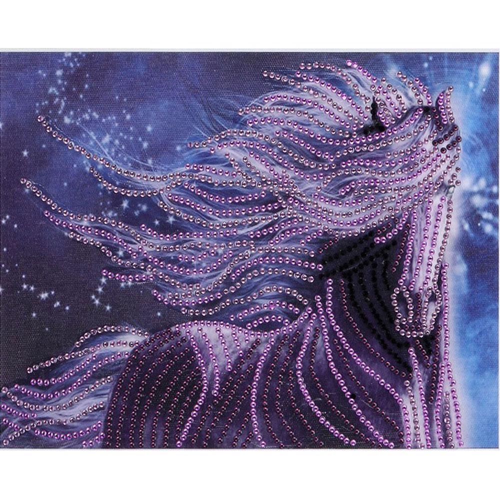 Partial Special Shaped Diamond Painting Purple Horse