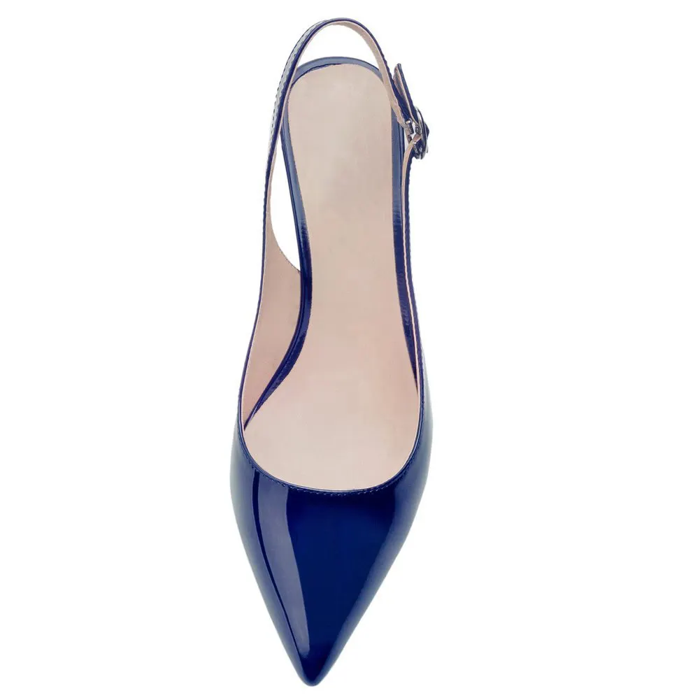 60mm Women's Pointed Toe Slingback Red Soles Shoes Kitten Heel Patent Pumps-vocosishoes