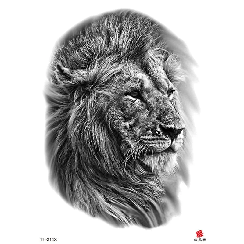 Waterproof Temporary Tattoo Sticker Lion King Clock Tiger Pattern Fake Tatto Black Body Art for Women Men Tattoo Sticker