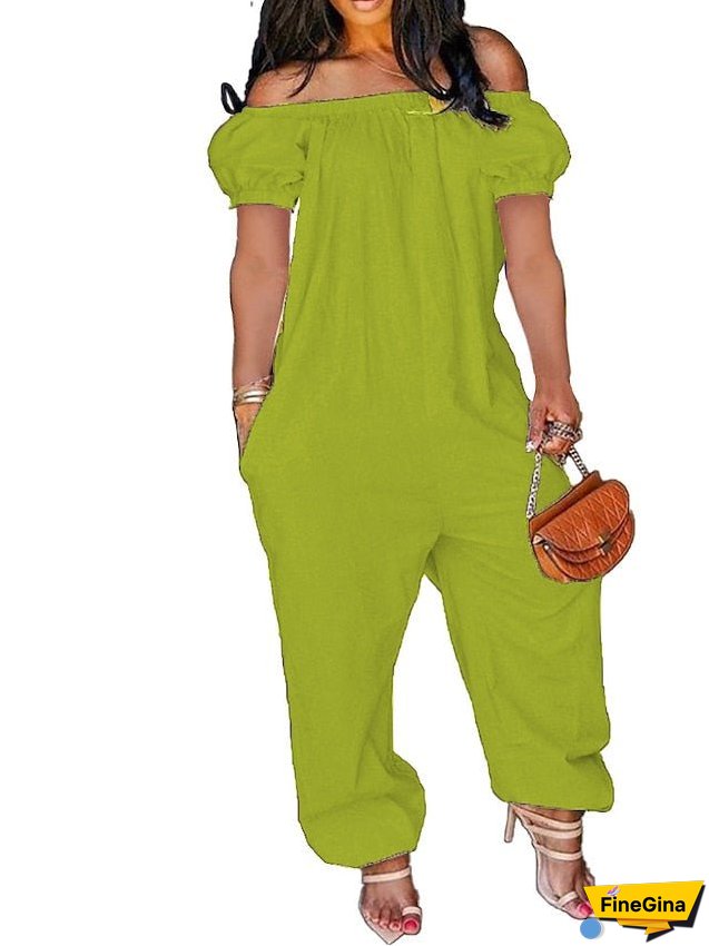 Women's Jumpsuit Solid Color Casual Regular Fit Sleeveless Green White Black Summer / Plus Size