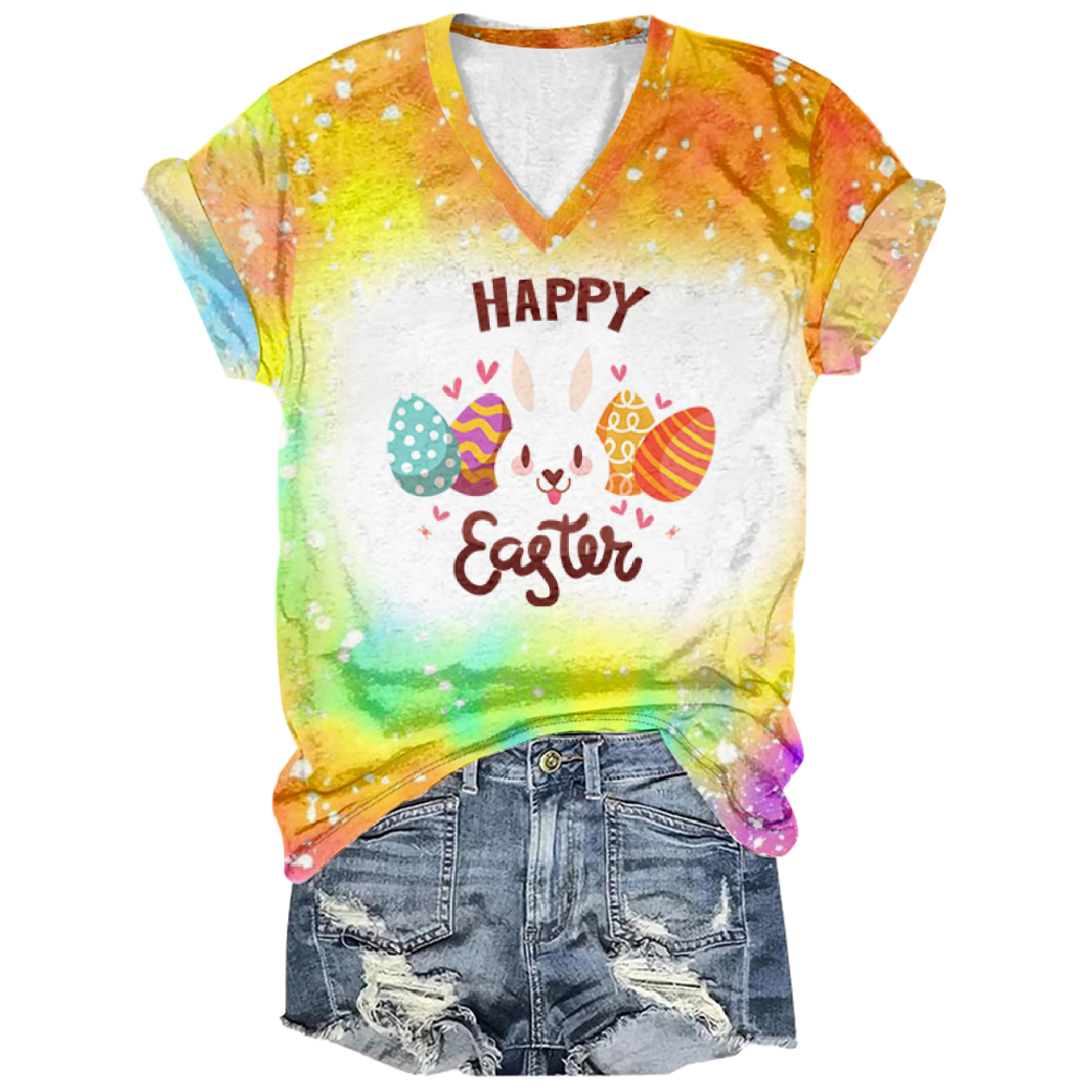 Women's Multicolor Gradient Daily V-neck T-shirt