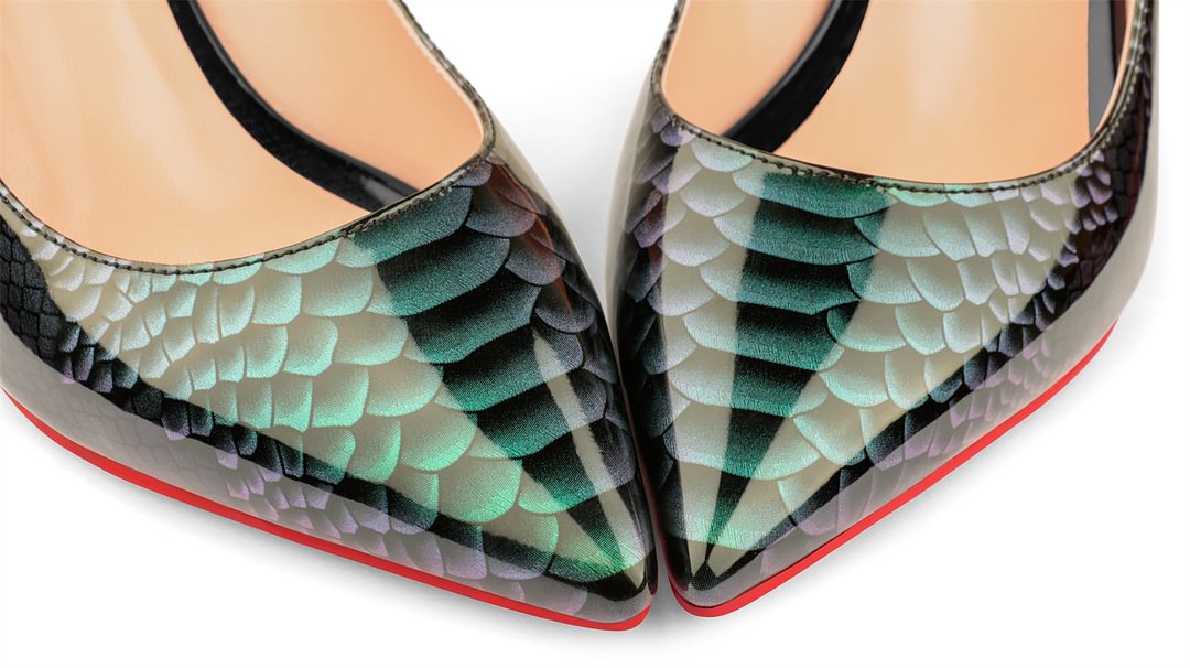 60mm Kitten Heels Pumps Green Snakeskin Comfortable Women Daily Shoes-vocosishoes