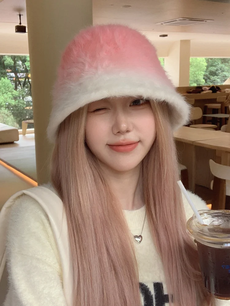 Daily Gradient Color Fuzzy Fluffy Fisherman Bucket Hat
