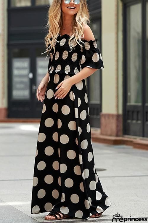 Dot Off Shouler Maxi Dress