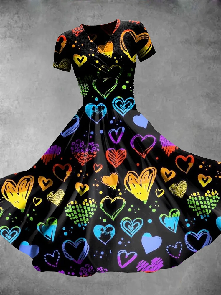 Women's Rainbow Heart Print Maxi Dress