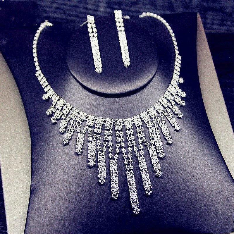 Geometric Rhinestone Necklace Earrings