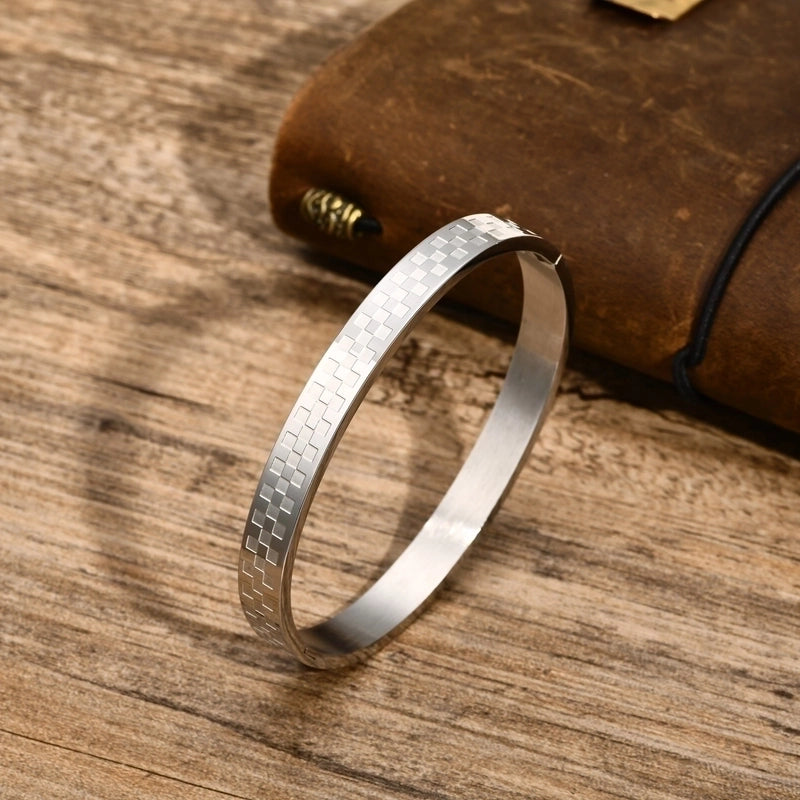 Minimalist Classic Style Plaid 304 Stainless Steel Bangle In Bulk