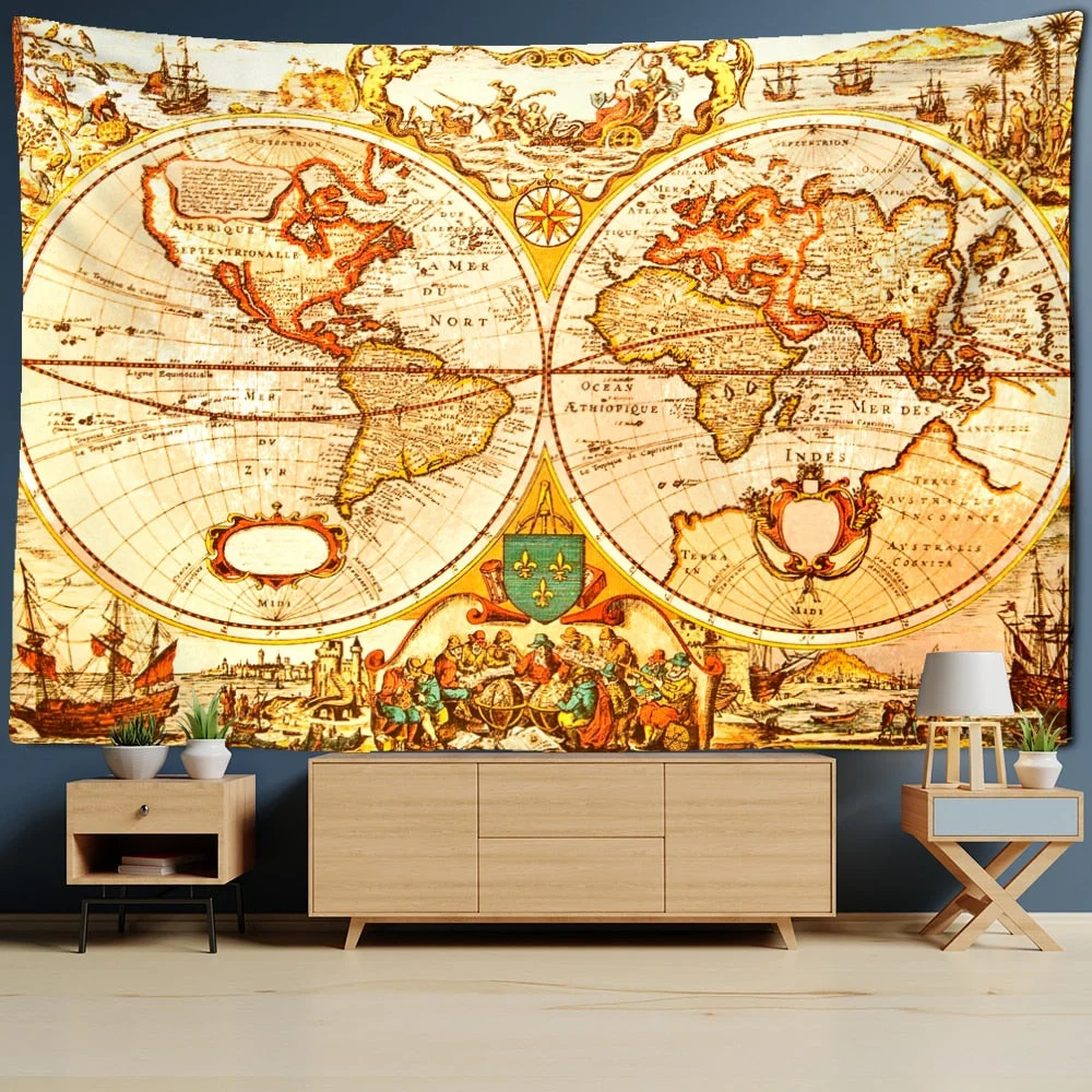 Pirate Treasure Map Tapestry Wall Hanging Bohemian Beach Mat Polyester Thin Blanket Yoga Shawl Mat Blanket New
