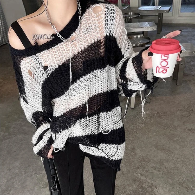 PUNK ROCK KNITTED STRIPED OVERSIZE SWEATER