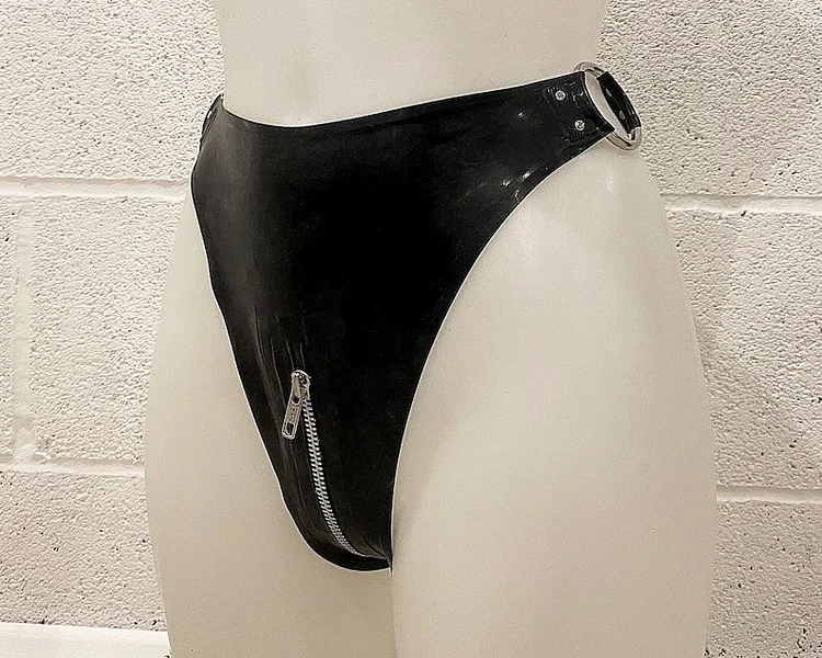 Women Latex panties​ High-Cut Black Zipper