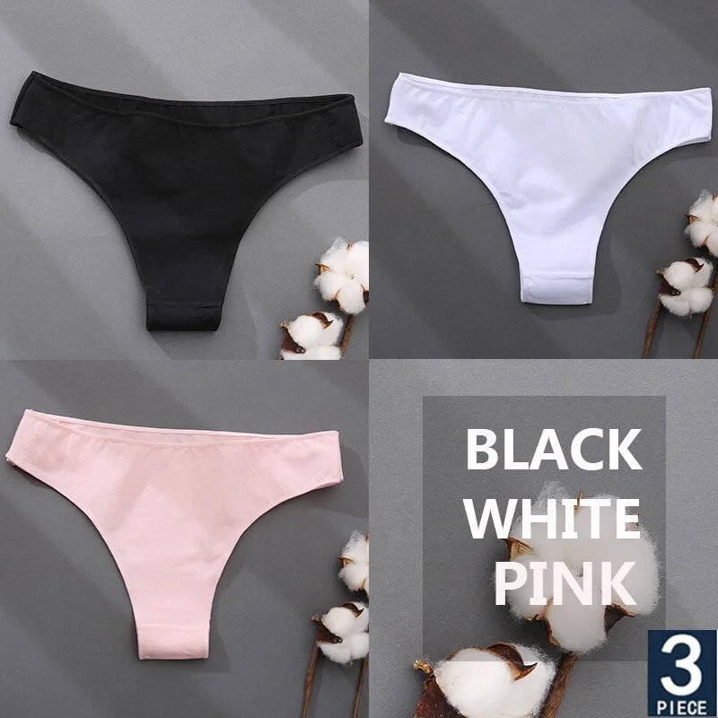 FINETOO 3PCS/Set Cotton Thong Women's Underwear M-XXL Woman Bikini Underpants Femme 7 Colors Breathable Girls Lingerie Panties