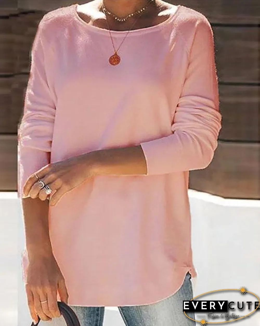 Crew Neck Solid Casual Shirts & Tops