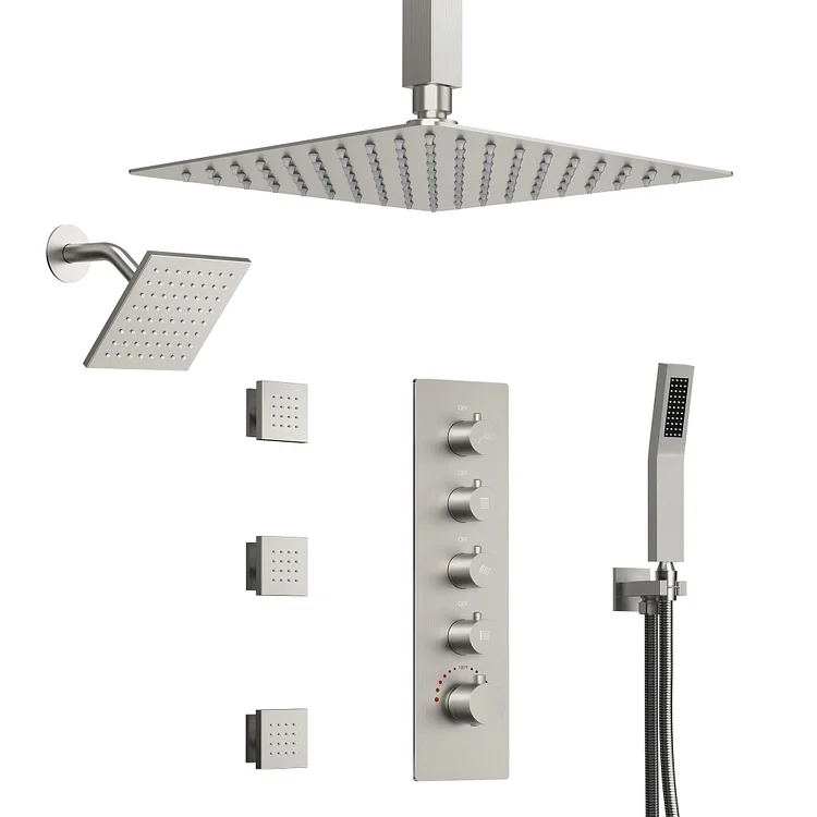 EVERSTEIN 4-in-1 Dual Shower Head Thermostatic Shower System Brushed Nickel, 16 In.