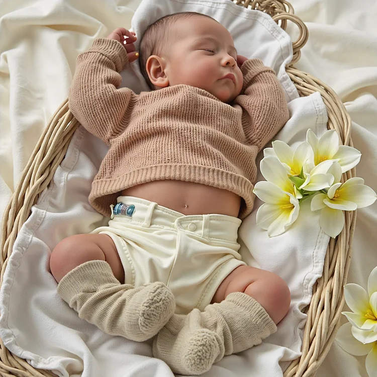  [Heartbeat & Sound] 20'' Adorable Lifelike Reborn Lover Newborn Weighted Baby Doll Boy Named Welatu with Rooted Brown Hair - Reborndollsshop®-Reborndollsshop®