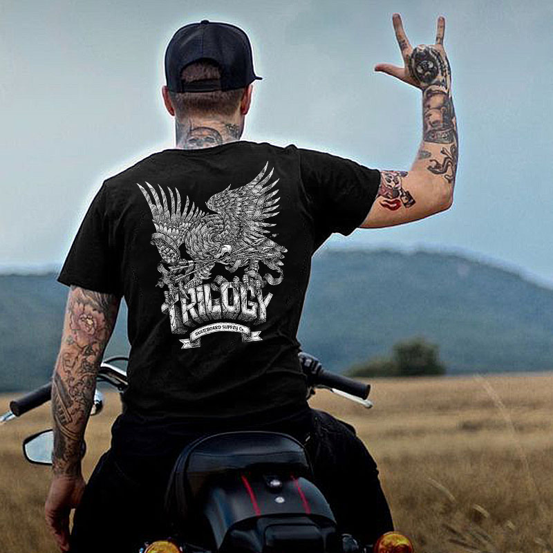 Unisex Outdoor Motorcycle Eagle Print T-shirt