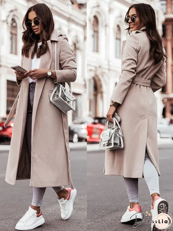 Autumn and Winter Simple Long-Sleeved V-Neck Tie Jacket