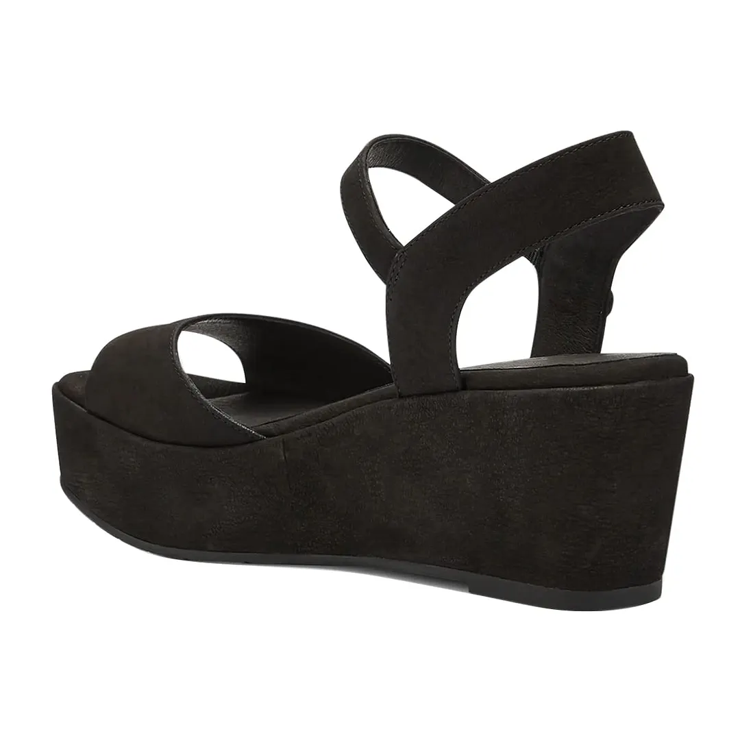 Vegan Leather Open Square Toe Ankle Strap Black Platform Sandals