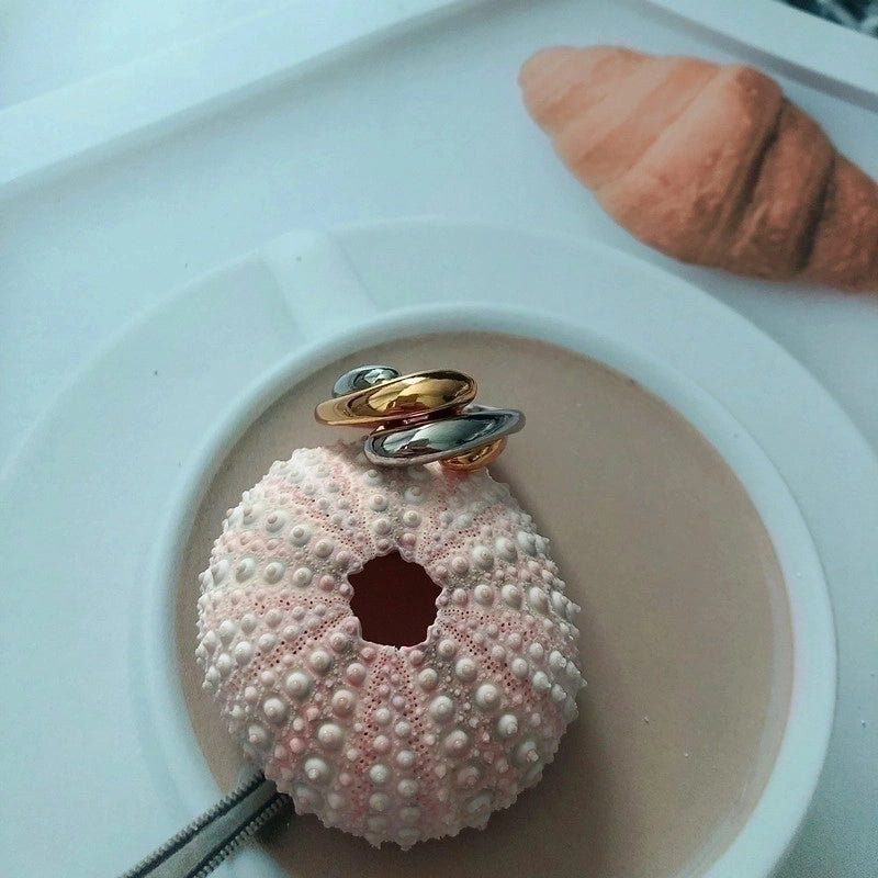 Retro Color Block Copper Patchwork Adjustable Ring