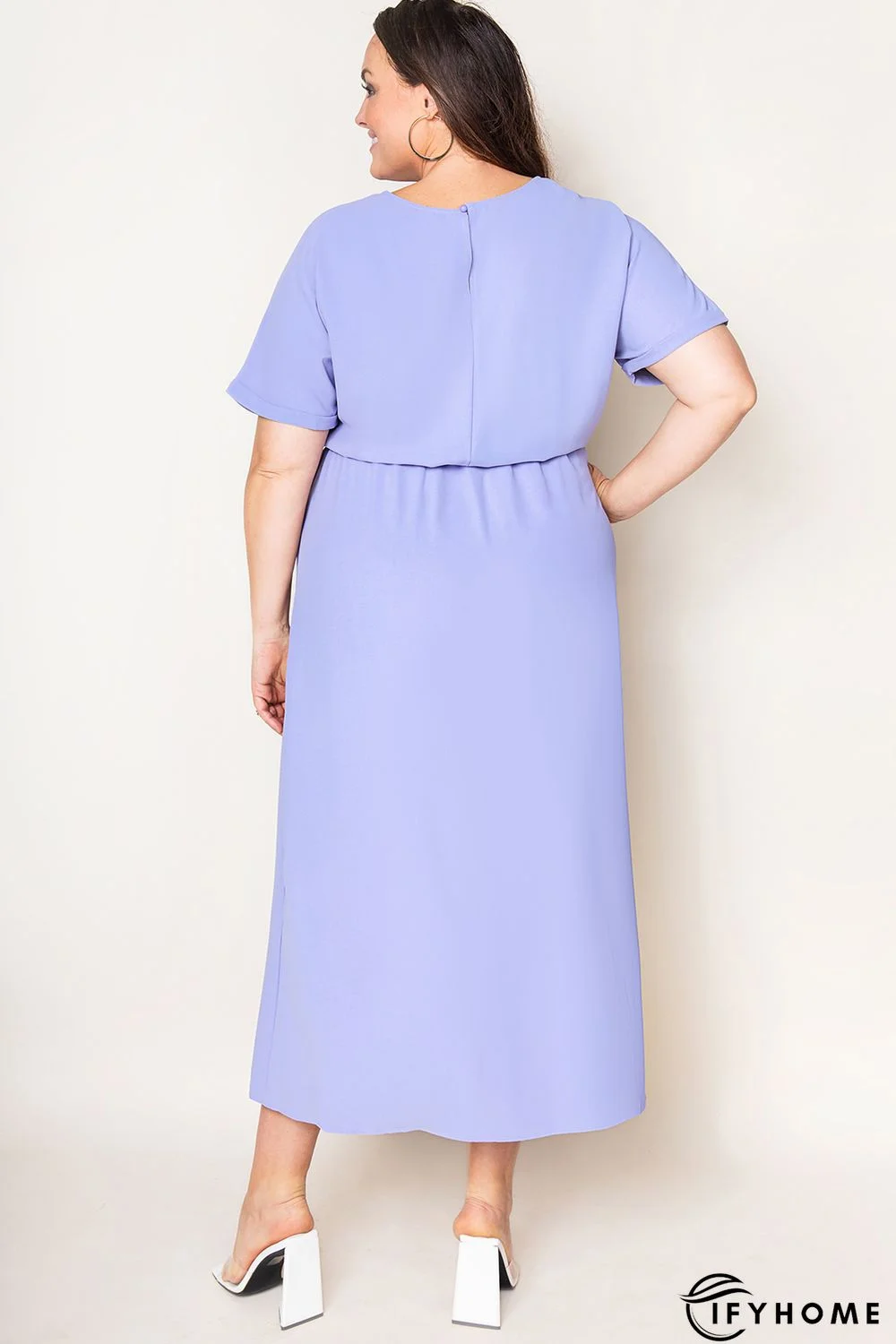 Purple Plus Size Roll up Short Sleeves High Low Maxi Dress | IFYHOME