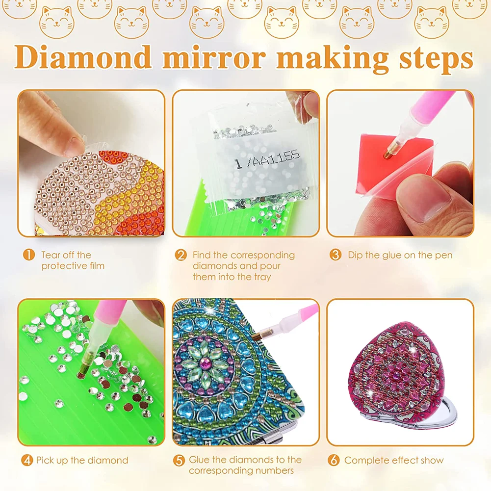 DIY Diamond Art Mosaic Makeup Mirror Paint by Number Kits Mandala