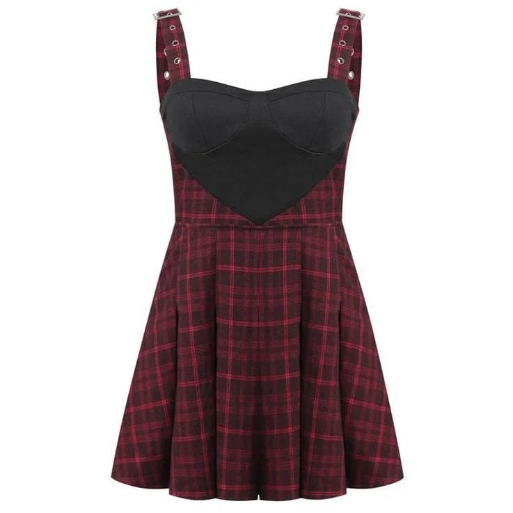 Gothic Red Plaid Sling Dress SP15016